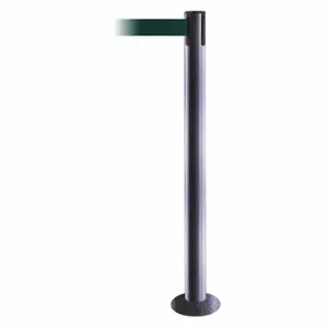 TENSABARRIER 889F-73-73-MAX-NO-G6X-C Fixed Barrier Post With Belt, Steel Hammer Tone, 36 1/2 Inch Post Height, Flange, Green | CU6HTJ 20YG13