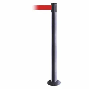 TENSABARRIER 889F-73-73-STD-NO-R5X-C Fixed Barrier Post With Belt, Steel Hammer Tone, 36 1/2 Inch Post Height, Flange, Red | CU6HTK 20YH61