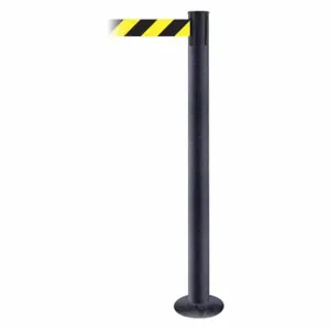 TENSABARRIER 889F-89-89-MAX-NO-D4X-C Fixed Barrier Post With Belt, Steel, Black Wrinkle, 36 1/2 Inch Post Height, Flange | CU6HPV 20YF96