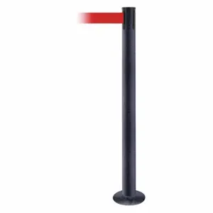 TENSABARRIER 889F-89-89-STD-NO-R5X-C Fixed Barrier Post With Belt, Steel, Black Wrinkle, 36 1/2 Inch Post Height, Flange | CU6HPY 20YH41