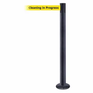 TENSABARRIER 889F-89-89-MAX-NO-YCX-C Fixed Barrier Post With Belt, Steel, Black Wrinkle, 36 1/2 Inch Post Height, Flange | CU6HPX 20YF98