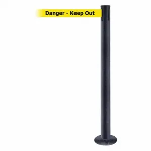 TENSABARRIER 889F-89-89-MAX-NO-YDX-C Fixed Barrier Post With Belt, Steel, Black Wrinkle, 36 1/2 Inch Post Height, Flange | CU6HPU 20YF99