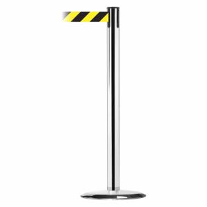TENSABARRIER 889U-1P-1P-MAX-NO-D4X-C Barrier Post With Belt, Steel, Polished Chrome, 38 Inch Post Height, 2 1/2 Inch Post Dia | CU6HDT 20YK57