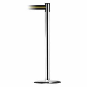 TENSABARRIER 889U-1P-1P-MAX-NO-S4X-C Barrier Post With Belt, Steel, Polished Chrome, 38 Inch Post Height, 2 1/2 Inch Post Dia | CU6HEH 20YK64