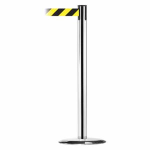 TENSABARRIER 889U-1P-1P-STD-NO-D4X-C Barrier Post With Belt, Steel, Polished Chrome, 38 Inch Post Height, 2 1/2 Inch Post Dia | CU6HEE 20YM05