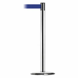 TENSABARRIER 889U-1P-1P-STD-NO-L5X-C Barrier Post With Belt, Steel, Polished Chrome, 38 Inch Post Height, 2 1/2 Inch Post Dia | CU6HDK 20YM08