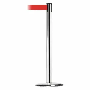 TENSABARRIER 889U-1P-1P-STD-NO-R5X-C Barrier Post With Belt, Steel, Polished Chrome, 38 Inch Post Height, 2 1/2 Inch Post Dia | CU6HDW 20YM09