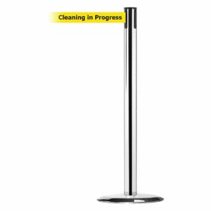 TENSABARRIER 889U-1P-1P-STD-NO-YCX-C Barrier Post With Belt, Steel, Polished Chrome, 38 Inch Post Height, 2 1/2 Inch Post Dia | CU6HEJ 20YM15