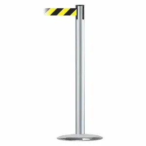 TENSABARRIER 889U-1S-1S-MAX-NO-D4X-C Barrier Post With Belt, Steel, Satin Chrome, 38 Inch Post Height, 2 1/2 Inch Post Dia | CU6HGW 20YK71