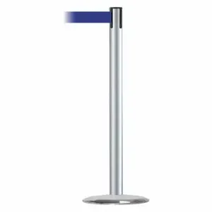 TENSABARRIER 889U-1S-1S-MAX-NO-L5X-C Barrier Post With Belt, Steel, Satin Chrome, 38 Inch Post Height, 2 1/2 Inch Post Dia | CU6HHG 20YK74