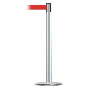 TENSABARRIER 889U-1S-1S-MAX-NO-R5X-C Barrier Post With Belt, Steel, Satin Chrome, 38 Inch Post Height, 2 1/2 Inch Post Dia | CU6HLK 20YK75