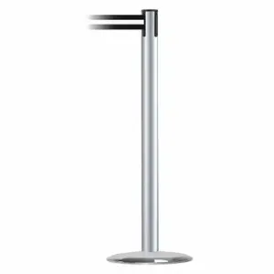 TENSABARRIER 889U-1S-1S-MAX-NO-S3X-C Barrier Post With Belt, Steel, Satin Chrome, 38 Inch Post Height, 2 1/2 Inch Post Dia | CU6HHP 20YK77