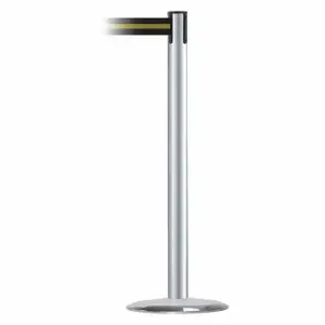 TENSABARRIER 889U-1S-1S-MAX-NO-S4X-C Barrier Post With Belt, Steel, Satin Chrome, 38 Inch Post Height, 2 1/2 Inch Post Dia | CU6HHQ 20YK78