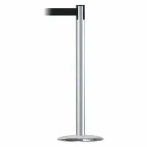 TENSABARRIER 889U-1S-1S-STD-NO-B9X-C Barrier Post With Belt, Steel, Satin Chrome, 38 Inch Post Height, 2 1/2 Inch Post Dia | CU6HHF 20YM18