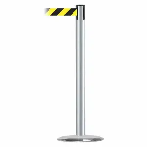 TENSABARRIER 889U-1S-1S-STD-NO-D4X-C Barrier Post With Belt, Steel, Satin Chrome, 38 Inch Post Height, 2 1/2 Inch Post Dia | CU6HHC 20YM19