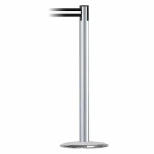 TENSABARRIER 889U-1S-1S-STD-NO-S3X-C Barrier Post With Belt, Steel, Satin Chrome, 38 Inch Post Height, 2 1/2 Inch Post Dia | CU6HHN 20YM25