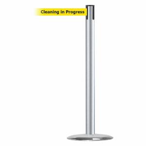 TENSABARRIER 889U-1S-1S-STD-NO-YCX-C Barrier Post With Belt, Steel, Satin Chrome, 38 Inch Post Height, 2 1/2 Inch Post Dia | CU6HLU 20YM29