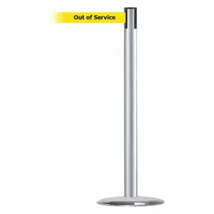 TENSABARRIER 889U-1S-1S-STD-NO-YEX-C Barrier Post With Belt, Steel, Satin Chrome, 38 Inch Post Height, 2 1/2 Inch Post Dia | CU6HHK 20YM31