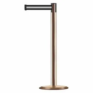 TENSABARRIER 889U-2P-2P-STD-NO-S3X-C Barrier Post With Belt, Steel, Polished Brass, 38 Inch Post Height, 2 1/2 Inch Post Dia | CU6HCP 20YM38