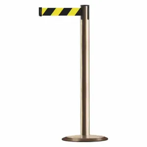 TENSABARRIER 889U-2S-2S-MAX-NO-D4X-C Barrier Post With Belt, Steel, Satin Brass, 38 Inch Post Height, 2 1/2 Inch Post Dia, Std | CU6HGE 20YK92