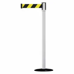 TENSABARRIER 890B-33-32-32-MAX-NO-D4X-C Slimline Post, Steel, White, 38 Inch Post Height, 2 Inch Post Dia, 14 Inch Base Dia | CU6JGF 44ZW67