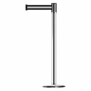 TENSABARRIER 890U-1P-1P-1P-MAX-NO-S3X-C Slimline Post, Steel, Polished Chrome, 38 Inch Post Height, 2 Inch Post Dia, Std, 1 Belts | CU6JHX 44ZX20