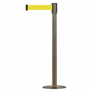 TENSABARRIER 890U-3S-3S-3S-MAX-NO-Y5X-C Slimline Post, Steel, Satin Stainless Steel, 38 Inch Post Height, 2 Inch Post Dia, Yellow | CU6KDY 44ZW89