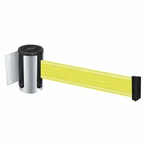 TENSABARRIER 896-STD-1S-STD-Y5-NV-C Retractable Belt Barrier, Yellow/White, Satin Chrome, 7 1/2 ft Belt Length | CU6JLJ 410C83