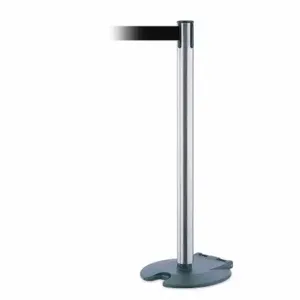 TENSABARRIER RB1-89-1S-MAX-NO-B9X-C Barrier Post With Belt, Steel, Satin Chrome, 38 Inch Post Height, 2 1/2 Inch Post Dia | CU6HGR 30RH21