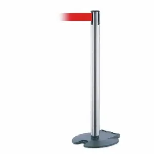 TENSABARRIER RB1-89-1S-STD-NO-R5X-C Barrier Post With Belt, Steel, Satin Chrome, 38 Inch Post Height, 2 1/2 Inch Post Dia | CU6HMT 30RH02