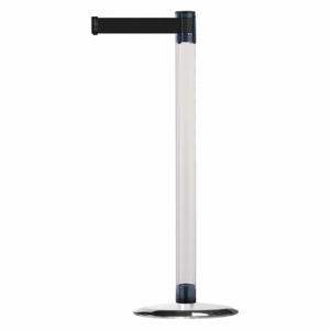 TENSABARRIER TCLU-1P-MAX-NO-B9X-C Barrier Post With Belt, Polycarbonate, Clear, 38 Inch Post Height, 2 1/2 Inch Post Dia | CU6GMY 30RF76