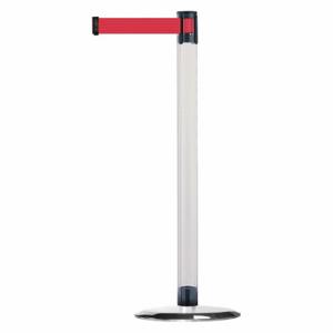 TENSABARRIER TCLU-1P-MAX-NO-R5X-C Barrier Post With Belt, Polycarbonate, Clear, 38 Inch Post Height, 2 1/2 Inch Post Dia | CU6HNN 30RF79