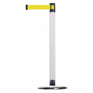 TENSABARRIER TCLU-1P-STD-NO-Y5X-C Barrier Post With Belt, Polycarbonate, Clear, 38 Inch Post Height, 2 1/2 Inch Post Dia | CU6GMK 30RF72