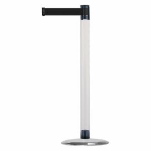 TENSABARRIER TCLU-1S-STD-NO-B9X-C Barrier Post With Belt, Polycarbonate, Clear, 38 Inch Post Height, 2 1/2 Inch Post Dia | CU6GMW 30RF82