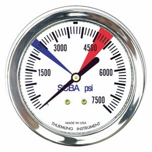 THUEMLING LFP-SCBA-7500-Farbzone Manometer zur Plattenmontage, Atemluftkompressor, U-Klemme, 0 bis 7, 500 Psi | CU6NCC 52VR91