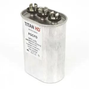 TITAN HD POCFD555A Motor Dual Run Capacitor, Oval, 440/370V AC, 55/5 mfd, 5 1/4 Inch Overall Height | CU6RXW 61UN67