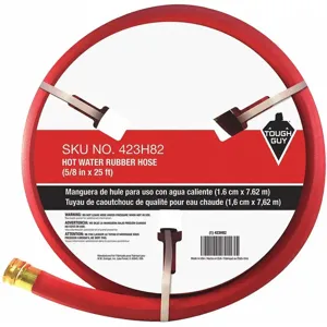 TOUGH GUY 423H82 Hot Water Hose, 25 Feet x 5/8 Inch Dia., Rubber, 400 Psi, Red | CD3HPW