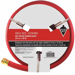 TOUGH GUY 423H85 50 ft. x 3/4 Inch Dia. Hot Water Hose, Rubber, 403 Psi, Red | CD2MUN