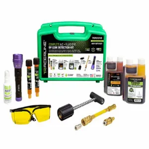 TRACERLINE TPOPUV57HD UV Leak Detection Kit, Heavy Duty, With UV Flashlight, Dye, Adapter, Medium Green Case | CE9CMP 55NH84