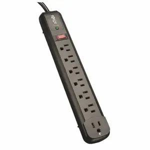 TRIPP LITE TLP74RB Surge Protector Outlet Strip, 7 Outlets, NEMA 5-15R, NEMA 5-15P, 4 ft Cord Length, Black | CU6YBB 33L731