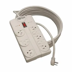 TRIPP LITE TLP825 Surge Protector Outlet Strip, 8 Outlets, NEMA 5-15R, NEMA 5-15P, 25 ft Cord Length, White | CU6YBD 4HHH2