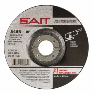 UNITED ABRASIVES-SAIT 20062 Depressed Center Wheels, 4 1/2 Inch Dia, 7/8 Inch Hole, Aluminum Oxide | CU7EWU 2KMH2