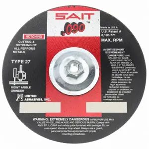 UNITED ABRASIVES-SAIT 20919 Depressed Center Wheels, 9 Inch Dia, 5/8-11 Inch Hole, Aluminum Oxide | CU7EWJ 1AUE6