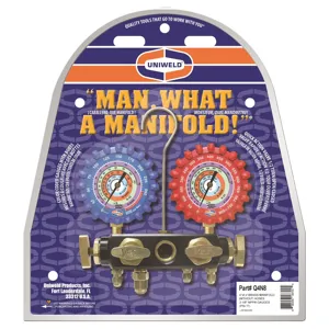 UNIWELD Q4N85SM 4 Valve Brass Manifold, 3-1/8 Inch Gauge Size, Barrier Hose Set, 5 Feet Length | CD4RQE