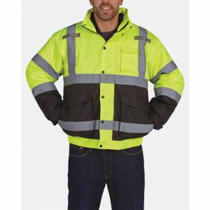UTILITY PRO UHV563-M-YB Bomber Jacket with Removable Liner, ANSI Class 3, M, Black/Yellow, Zipper and Snaps | CU7PWY 33VP49