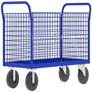 VALLEY CRAFT F80119VCBL Cage Cart, 4 Sided, 1600 lbs Capacity, 30 Inch Base, Blue, 64 x 30 x 37 Inch Size | CJ6TJM