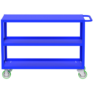 VALLEY CRAFT F89219BUMO 3 Shelf Utility Cart With Flush Top, 24 x 48 x 39 Inch Size, Blue, Mold On Caster | CJ6TPF