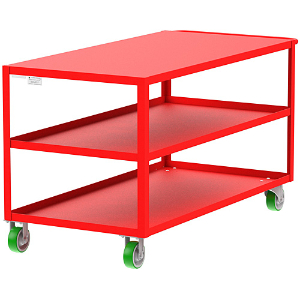 VALLEY CRAFT F89173RDPY 3 Shelf Utility Cart With Flush Top, 30 x 60 Inch Shelf, Red, 30 x 65 x 36 Inch Size | CJ6TQB
