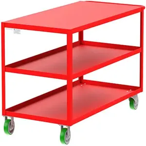 VALLEY CRAFT F89173RDPY 3 Shelf Utility Cart With Flush Top, 30 x 60 Inch Shelf, Red, 30 x 65 x 36 Inch Size | CJ6TQB