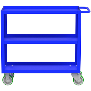 VALLEY CRAFT F89221BUMO 3 Shelf Utility Cart With Lip, 24 x 48 x 39 Inch Size, Blue, Mold On Caster | CJ6TNZ